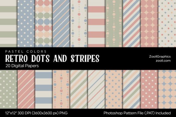 Download Retro Dots and Stripes Digital Papers - Stripes Collection