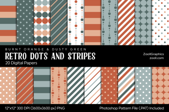 Download Retro Dots and Stripes Digital Papers - Stripes Collection