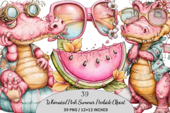 Download Whimsical Pink Summer Poolside Clipart. - Summer Collection