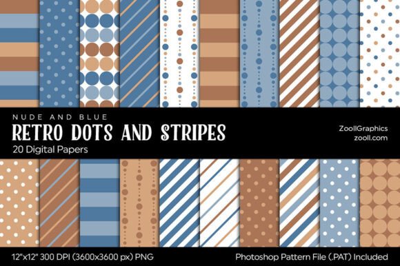 Download Retro Dots and Stripes Digital Papers - Stripes Collection
