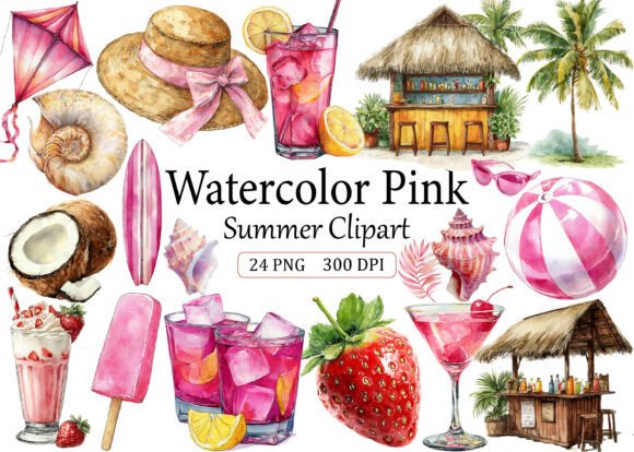 Download Watercolor Pink Summer Clipart - Summer Collection