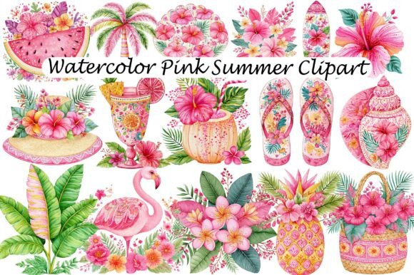 Download Watercolor Pink Summer Clipart - Summer Collection