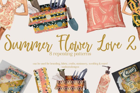 Download Summer Flower Love 2 Repeating Patterns - Summer Collection