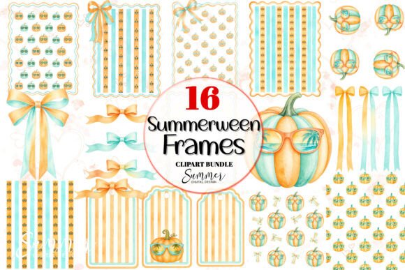 Download Summerween PNG Coral Teal Pumpkin Frames - Summer Collection