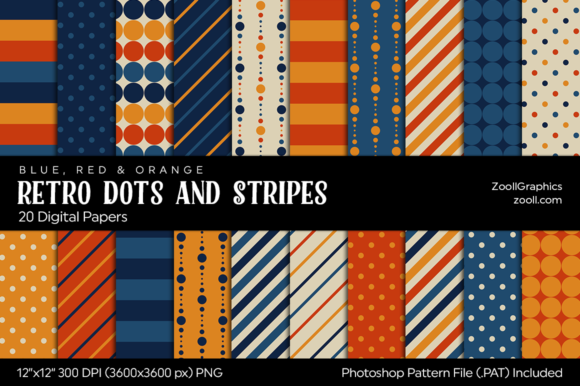 Download Retro Dots &amp; Stripes Digital Papers - Stripes Collection