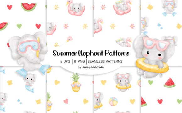 Download Elephant Summer Pattern Digital Paper - Summer Collection