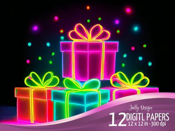 Download Neon Birthday Presents Retro Graphics - Graphic Collection