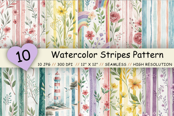 Download Watercolor Stripes Digital Paper Pack - Stripes Collection