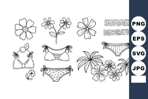 Download Summer Decoration Vector Set with Tropic - Summer Collection
